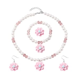 Pearl Flower Bracelet Necklace Earrings