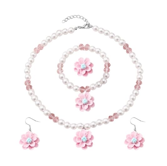 Pearl Flower Bracelet Necklace Earrings